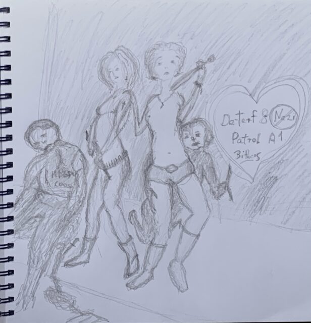 This fun little sketch is coming from some rawness and rebel. I love to express myself in cinematic and punky ways. It just feels so good! A slight hommage to straight to video bmovies and all the raw femme energies #punky #diy #sketch